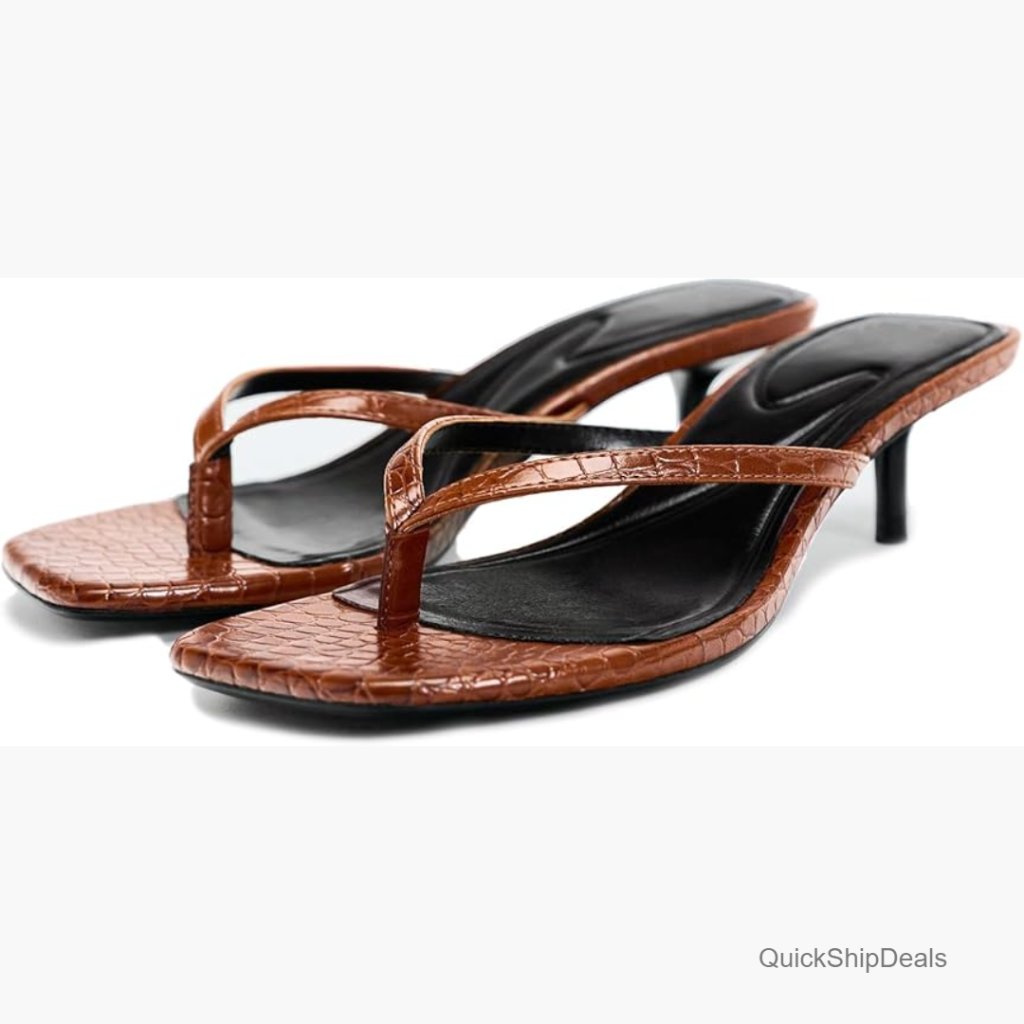 Faux Leather Kitten Heel Sandals With Memory Foam Flip Flop Style